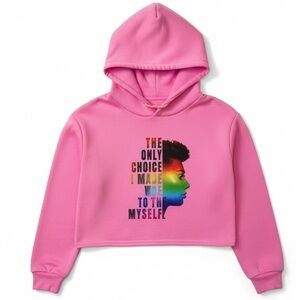 Youth (Girl) Size Medium (8) Pink Crop Top Hooded Sweatshirt with Ears